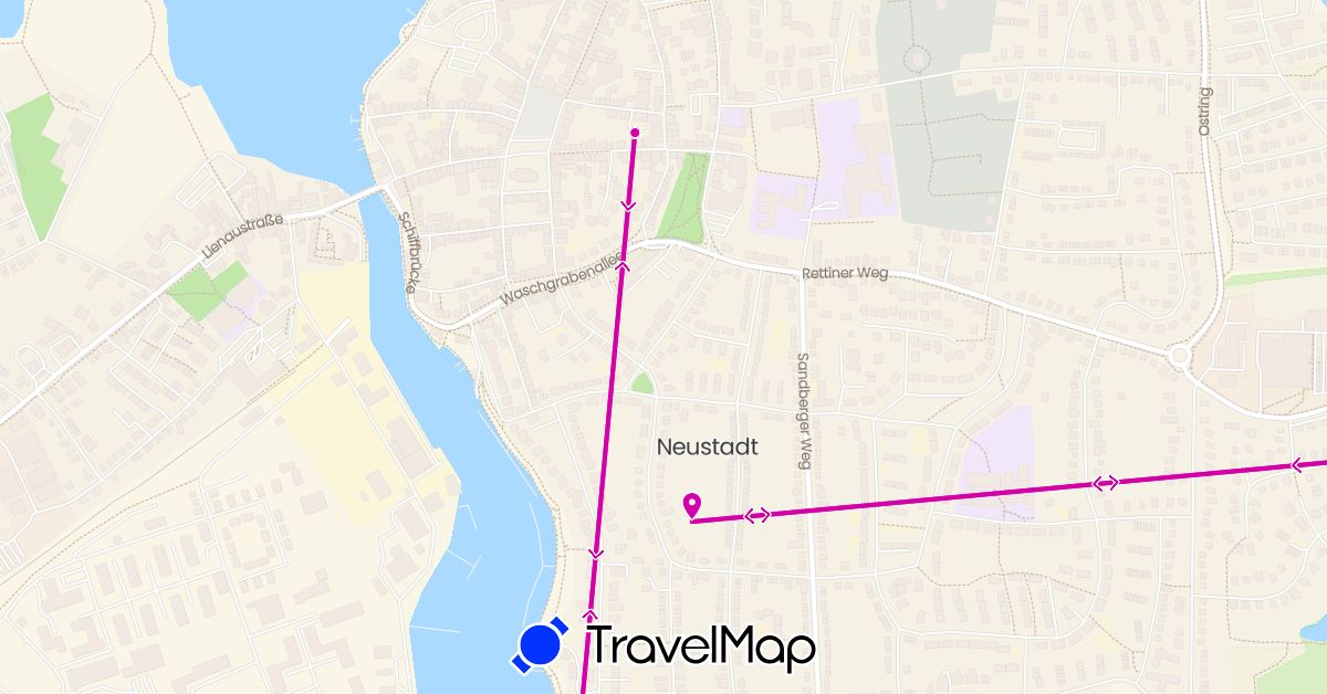 TravelMap itinerary: sailing in Germany (Europe)