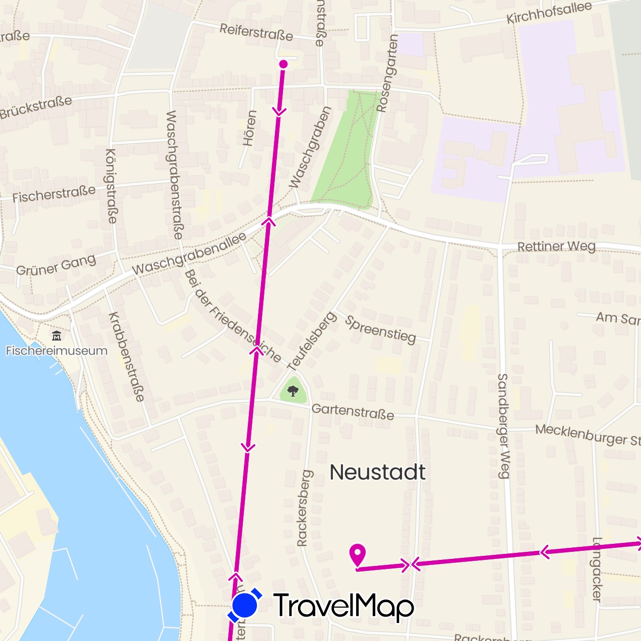 TravelMap itinerary: sailing in Germany (Europe)