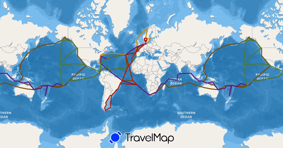 TravelMap itinerary: driving, atlantikrunde (a), orca expedition (c), weltumsegelung (b), weltumsegelung mit orcas (d), kap horn expedition (d) in Germany (Europe)