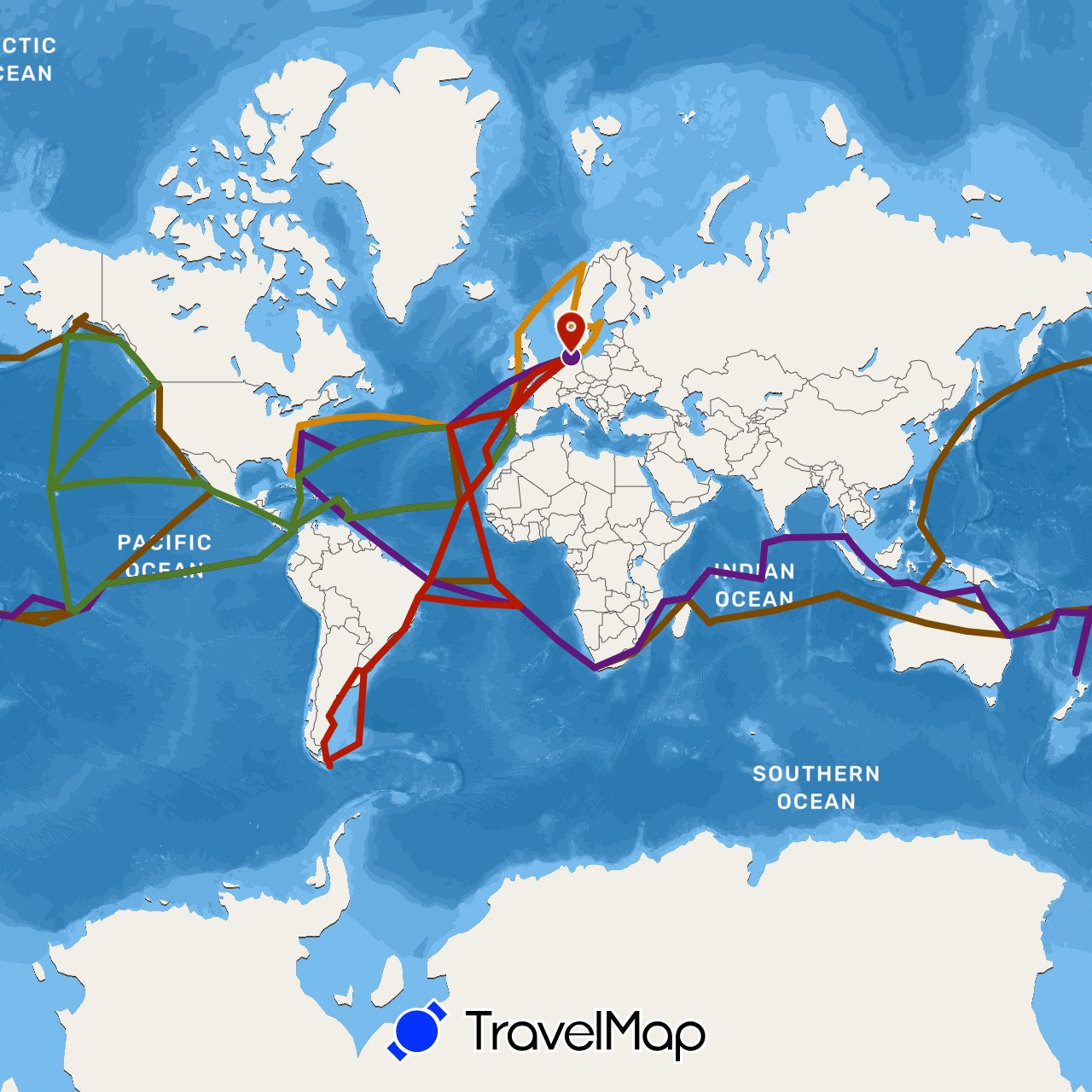 TravelMap itinerary: driving, atlantikrunde (a), orca expedition (c), weltumsegelung (b), weltumsegelung mit orcas (d), kap horn expedition (d) in Germany (Europe)